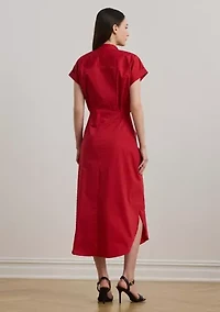 Tie Front Cotton Blend Shirtdress