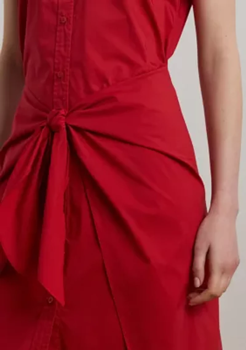 Tie Front Cotton Blend Shirtdress