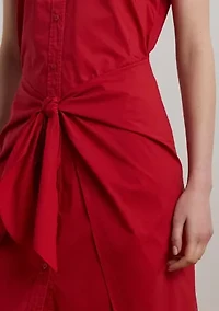 Tie Front Cotton Blend Shirtdress