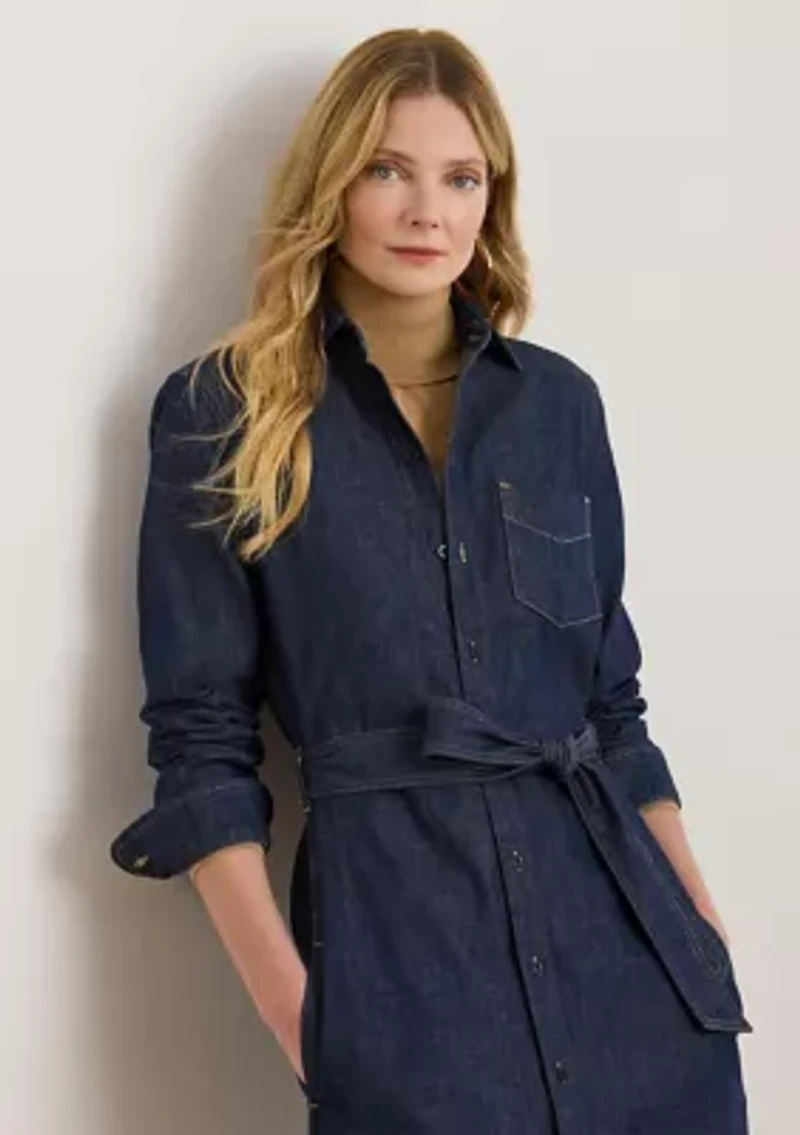 Women's Belted Denim Shirtdress