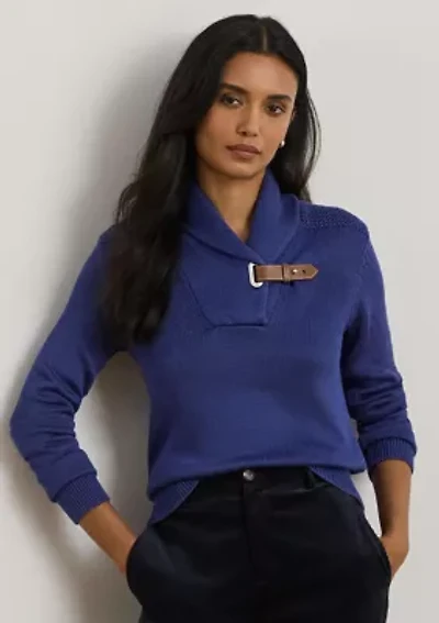 Buckle-Trim Cotton-Blend Sweater