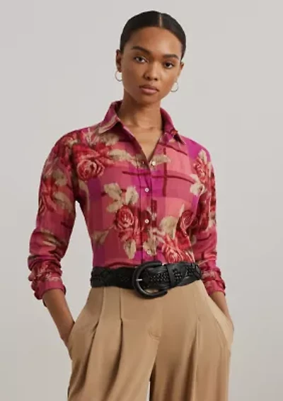 Women's Relaxed Fit Floral Linen Shirt