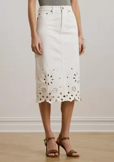 Eyelet Denim Midi Skirt