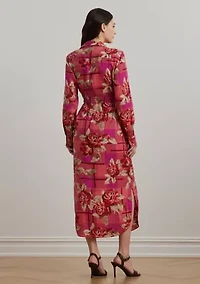 Women's Floral Checked Linen Shirtdress