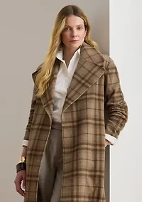 Women's Plaid Wool-Blend Twill Wrap Coat