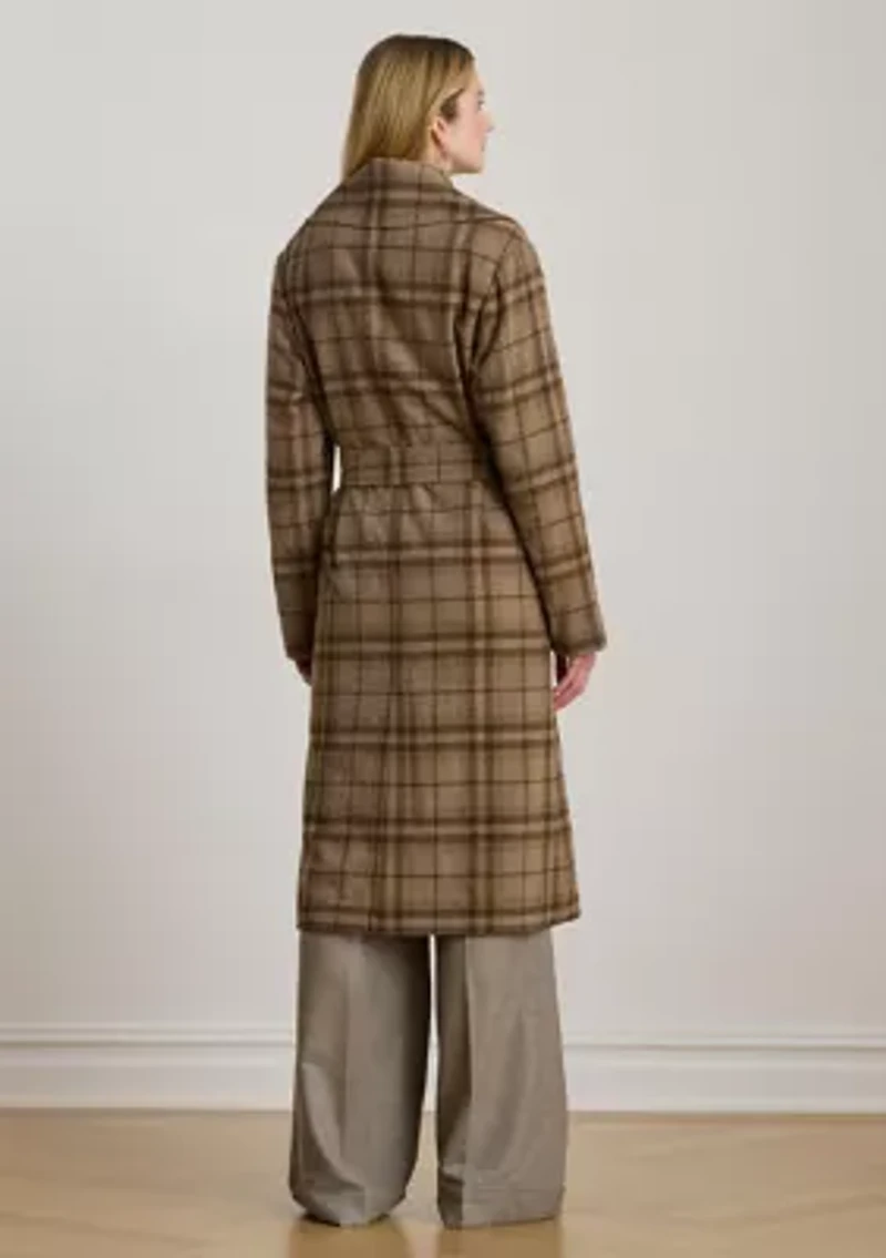 Women's Plaid Wool-Blend Twill Wrap Coat