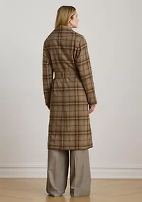 Women's Plaid Wool-Blend Twill Wrap Coat