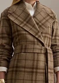 Women's Plaid Wool-Blend Twill Wrap Coat