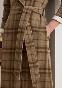 Women's Plaid Wool-Blend Twill Wrap Coat