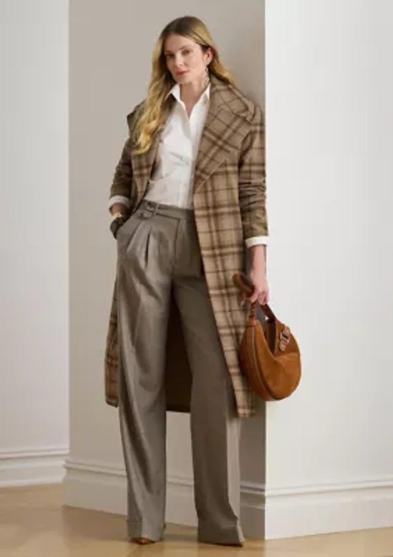 Women's Plaid Wool-Blend Twill Wrap Coat
