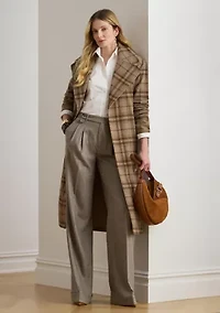 Women's Plaid Wool-Blend Twill Wrap Coat