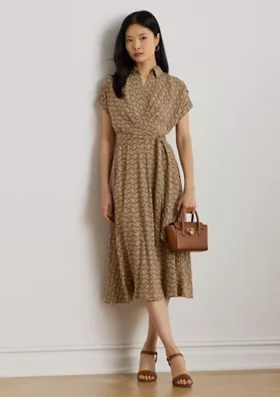 Geo-Print Belted Crepe Dress