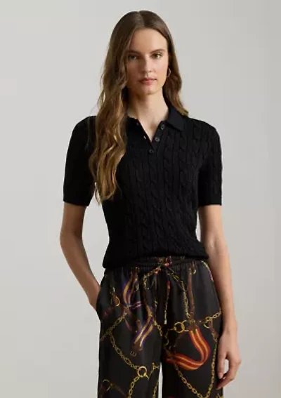 Women's Metallic Cable-Knit Polo Sweater