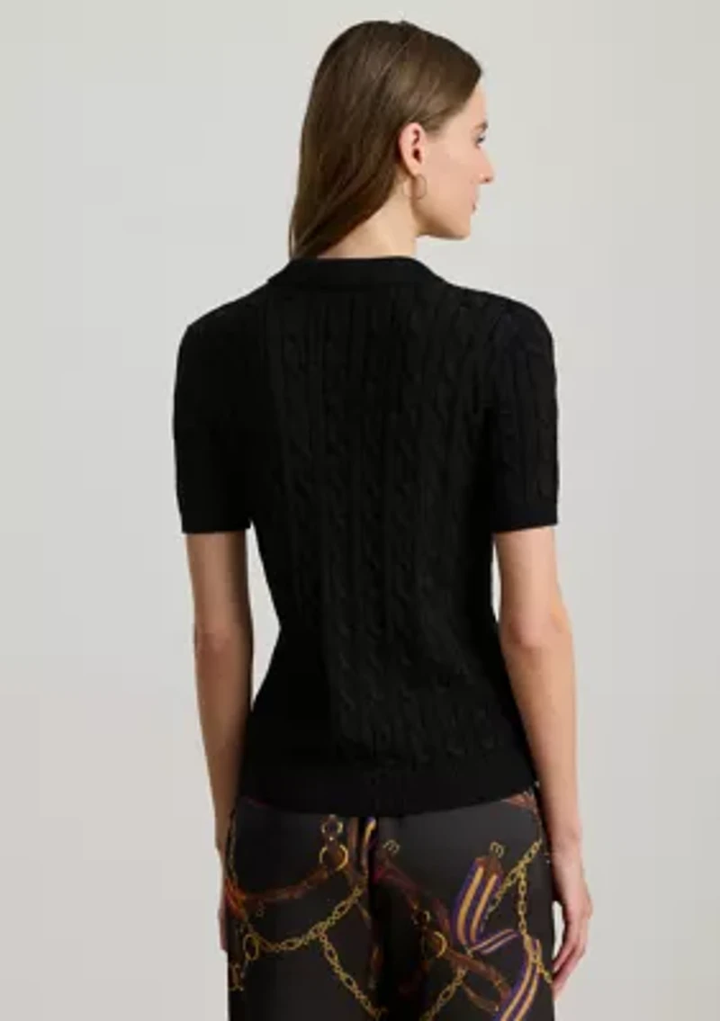 Women's Metallic Cable-Knit Polo Sweater