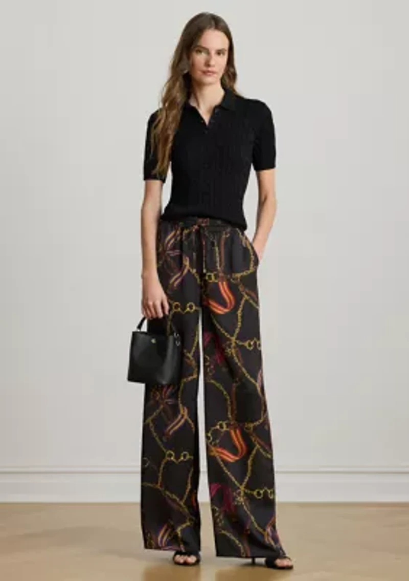 Women's Metallic Cable-Knit Polo Sweater