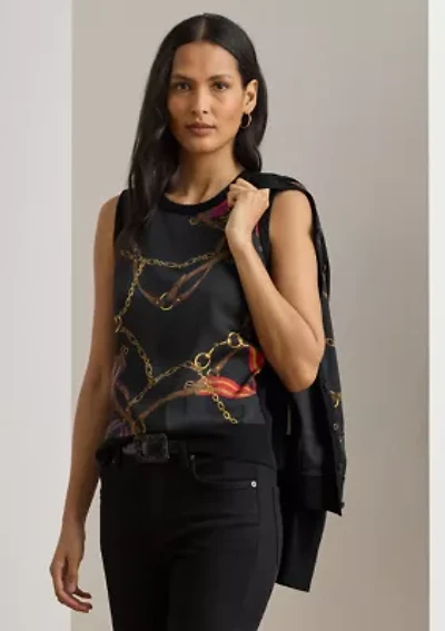 Women's Belting-Print Sleeveless Sweater