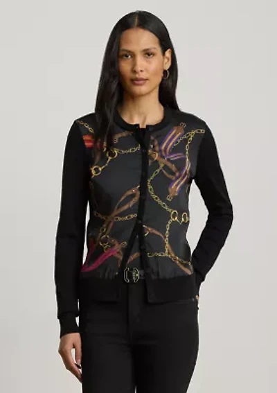 Women's Belting-Print Cotton-Blend Cardigan