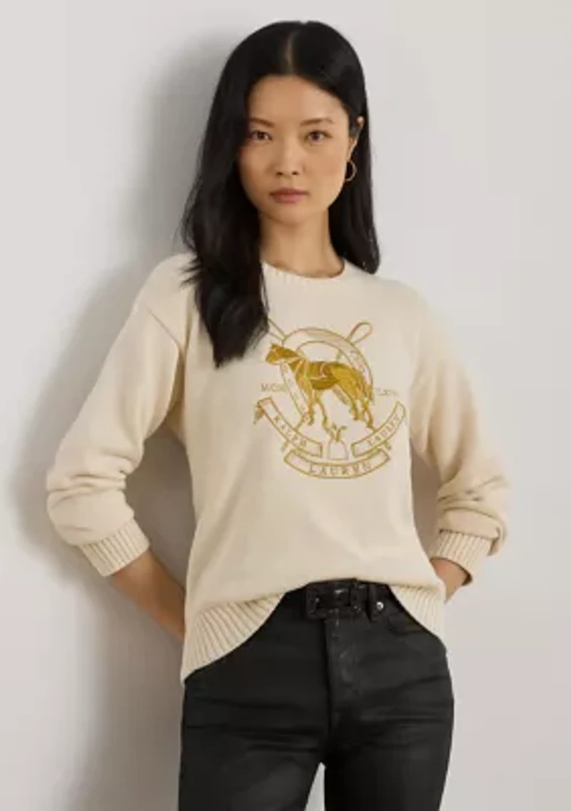 Women's Embroidered Cotton Crewneck Sweater