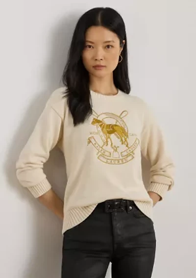 Women's Embroidered Cotton Crewneck Sweater