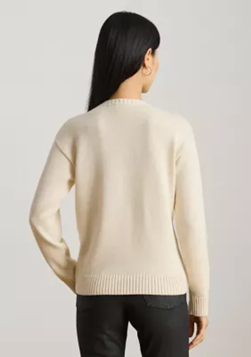 Women's Embroidered Cotton Crewneck Sweater