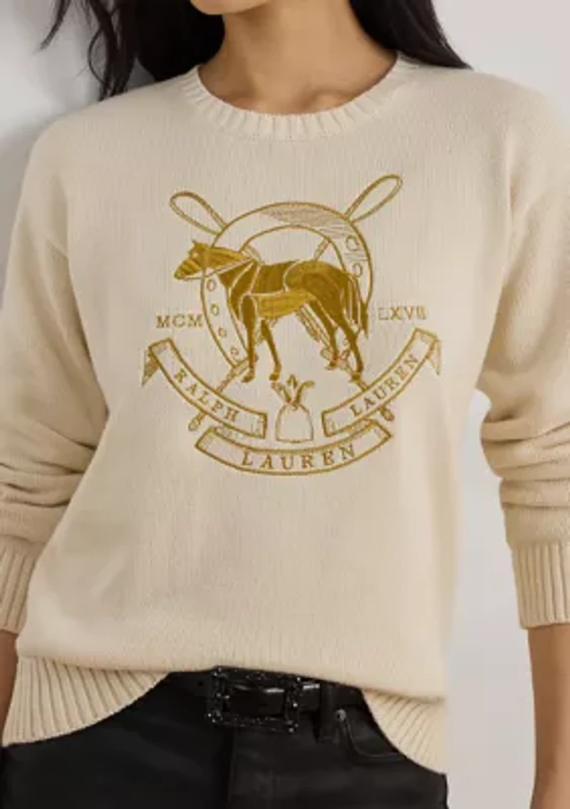 Women's Embroidered Cotton Crewneck Sweater