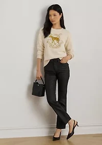 Women's Embroidered Cotton Crewneck Sweater