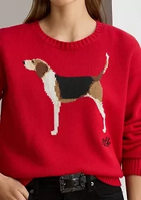 Women's Intarsia-Knit Foxhound Cotton Sweater