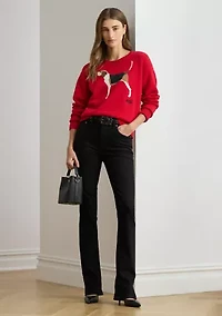 Women's Intarsia-Knit Foxhound Cotton Sweater