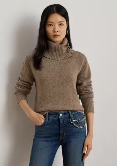 Women's Buckle-Trim Mélange Turtleneck Sweater