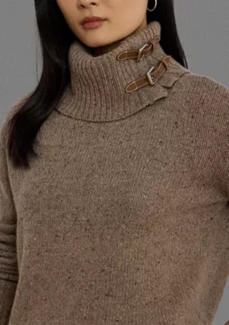 Women's Buckle-Trim Mélange Turtleneck Sweater