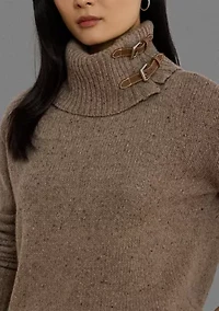 Women's Buckle-Trim Mélange Turtleneck Sweater