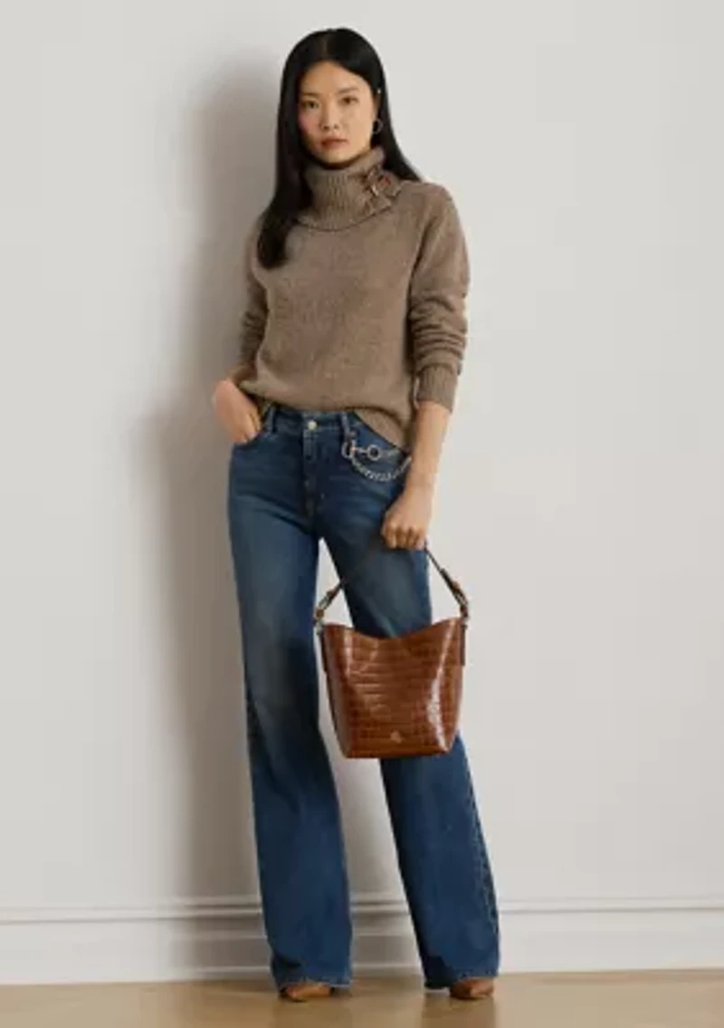 Women's Buckle-Trim Mélange Turtleneck Sweater