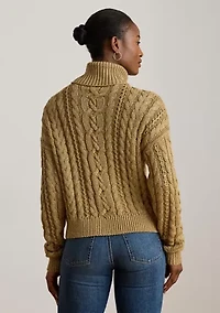 Women's Metallic Cable-Knit Turtleneck Sweater