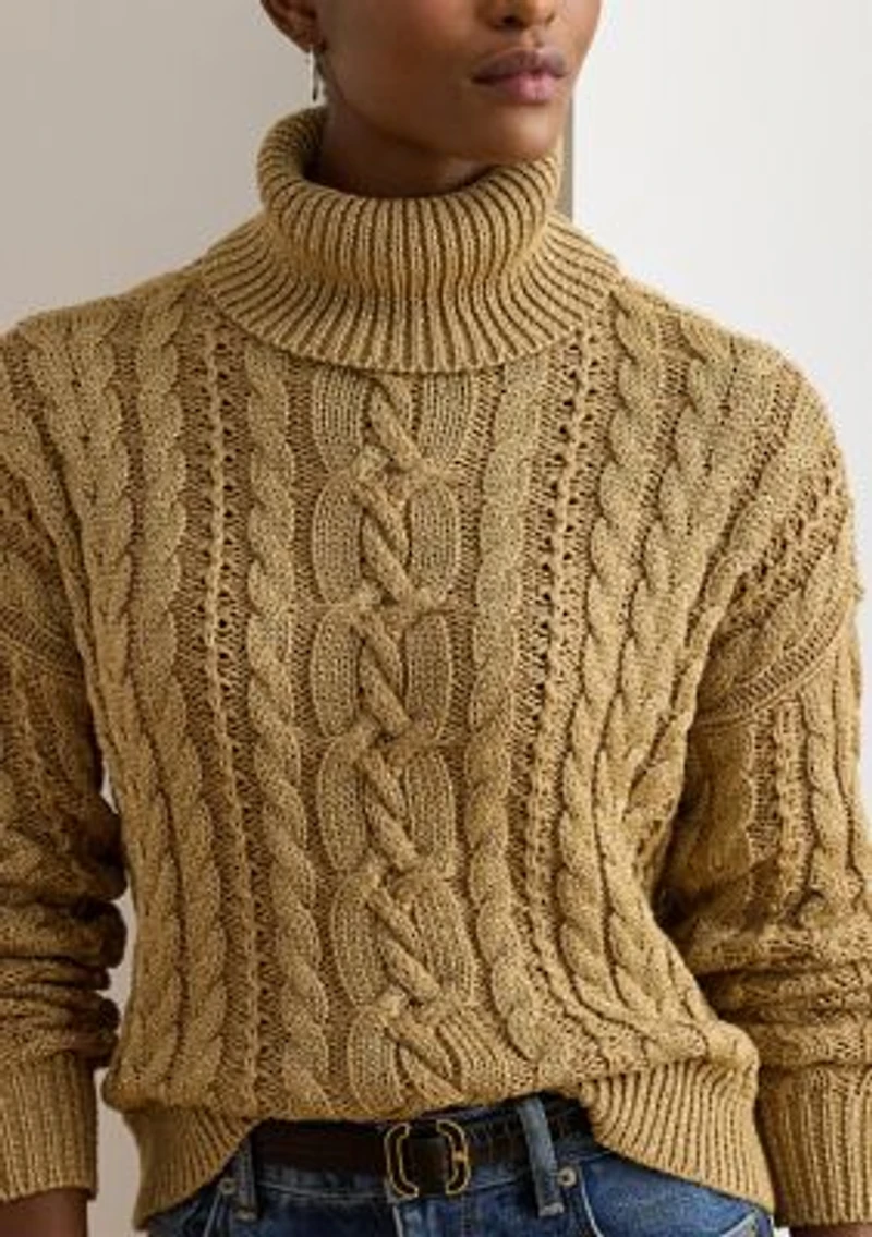Women's Metallic Cable-Knit Turtleneck Sweater