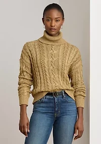 Women's Metallic Cable-Knit Turtleneck Sweater