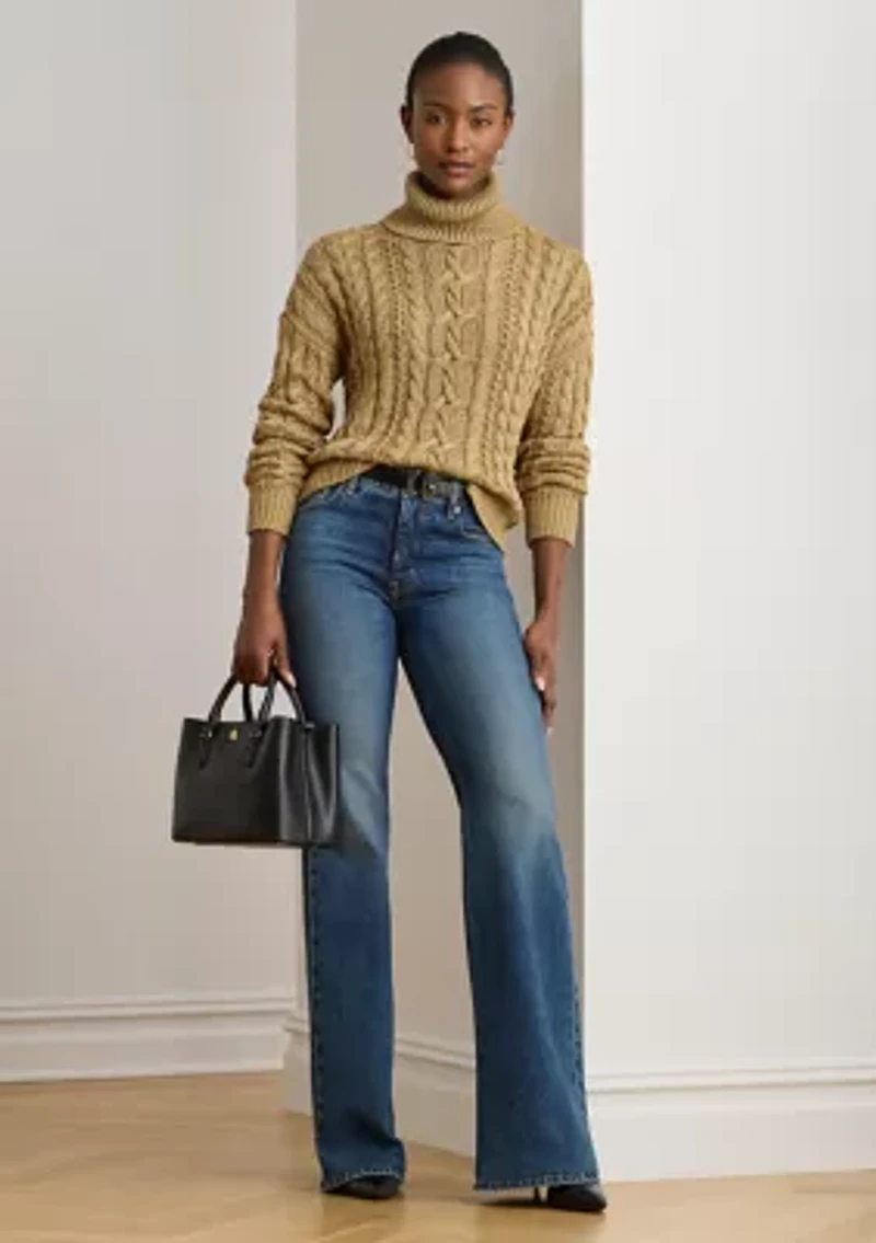Women's Metallic Cable-Knit Turtleneck Sweater