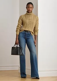 Women's Metallic Cable-Knit Turtleneck Sweater