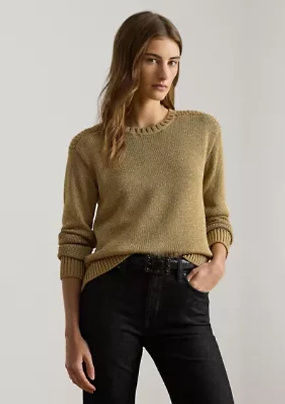 Women's Metallic Cotton-Blend Crewneck Sweater