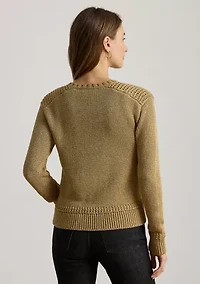 Women's Metallic Cotton-Blend Crewneck Sweater