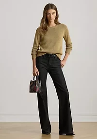 Women's Metallic Cotton-Blend Crewneck Sweater