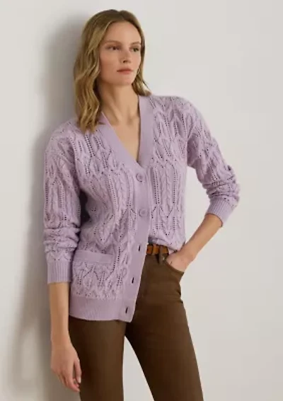 Women's Pointelle Wool-Blend V-Neck Cardigan
