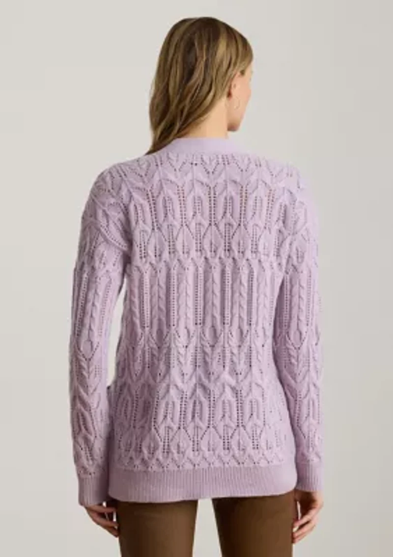 Women's Pointelle Wool-Blend V-Neck Cardigan