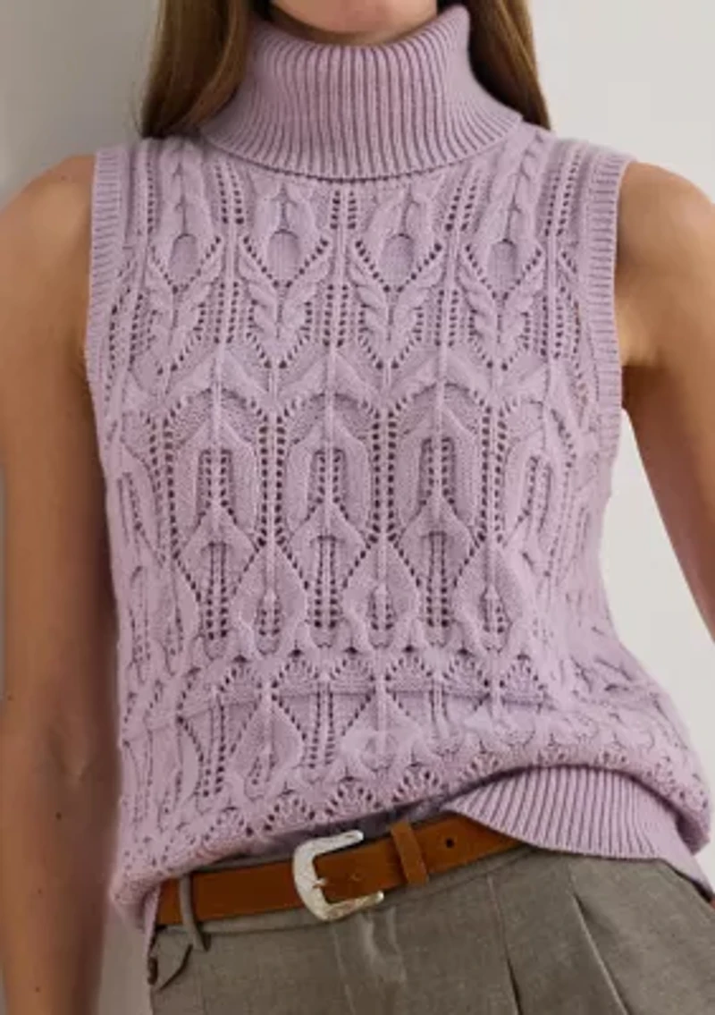 Women's Pointelle Turtleneck Sweater Tank Top