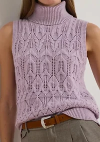 Women's Pointelle Turtleneck Sweater Tank Top