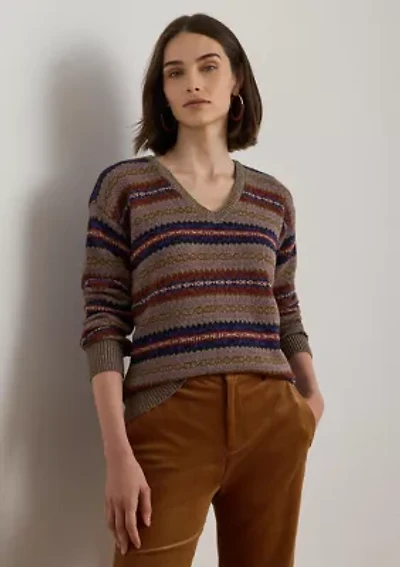 Women's Fair Isle Cotton-Linen V-Neck Sweater