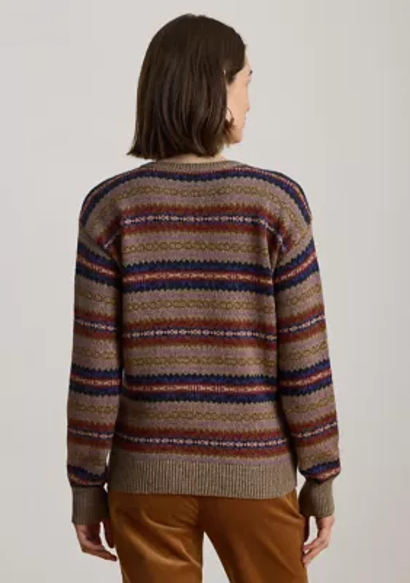 Women's Fair Isle Cotton-Linen V-Neck Sweater