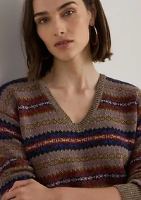Women's Fair Isle Cotton-Linen V-Neck Sweater