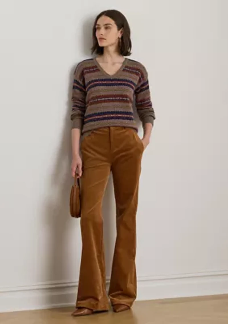 Women's Fair Isle Cotton-Linen V-Neck Sweater