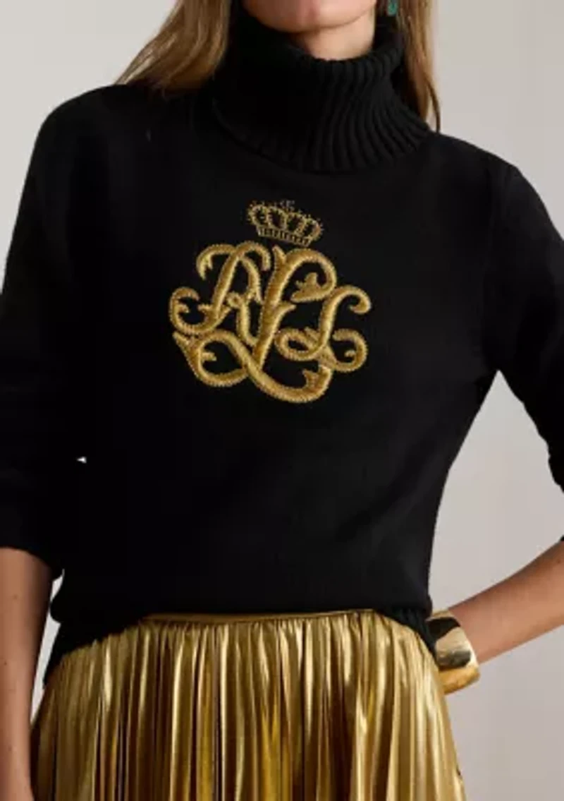 Women's Embroidered-Logo Wool-Blend Turtleneck
