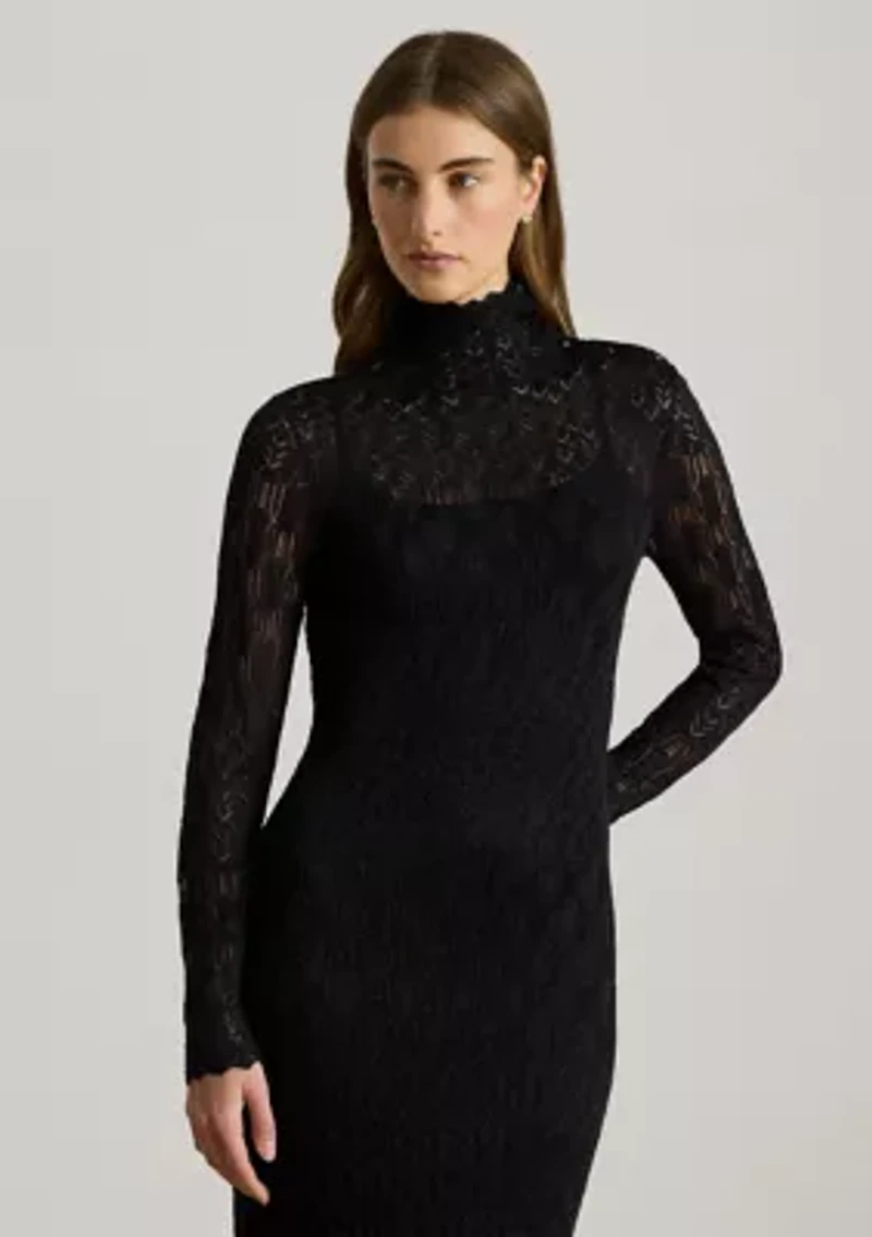 Women's Pointelle Knit Turtleneck Sweater Dress